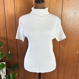 Vintage Basic Editions 1996 Ribbed Turtleneck Short Sleeve Cotton Sweater